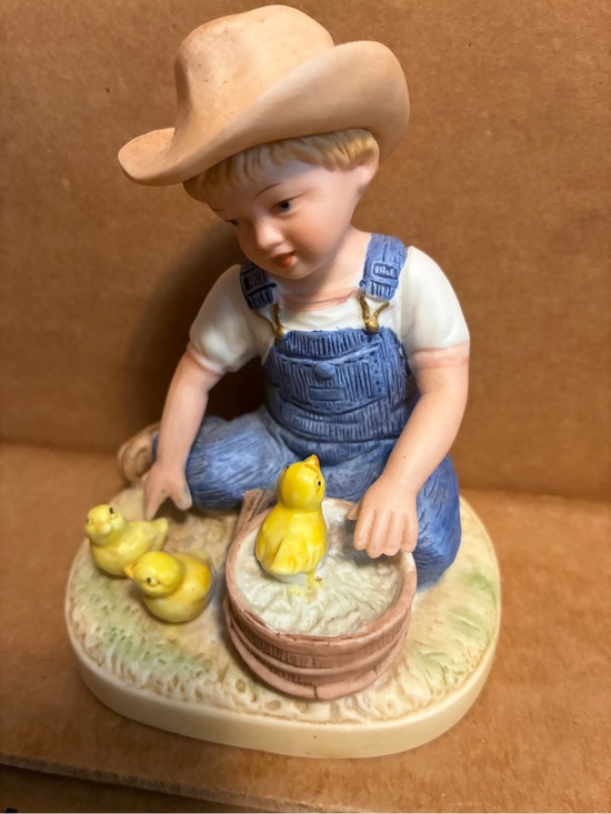Homco Other - Denim Days Porcelain Boy Danny Figurine with Yellow Chicks Vintage 1985